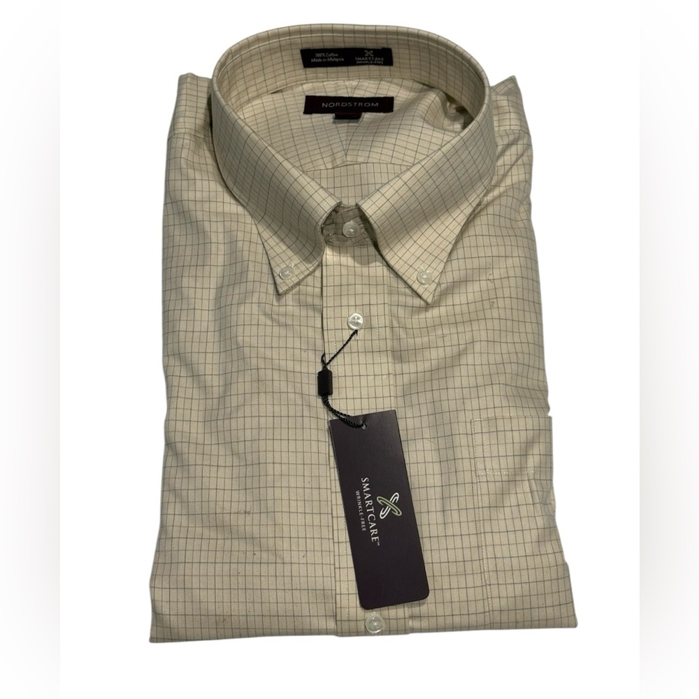 Nordstrom Cream Pen Stripe Dress Shirt Wrinkle-Free Sz (18-36)